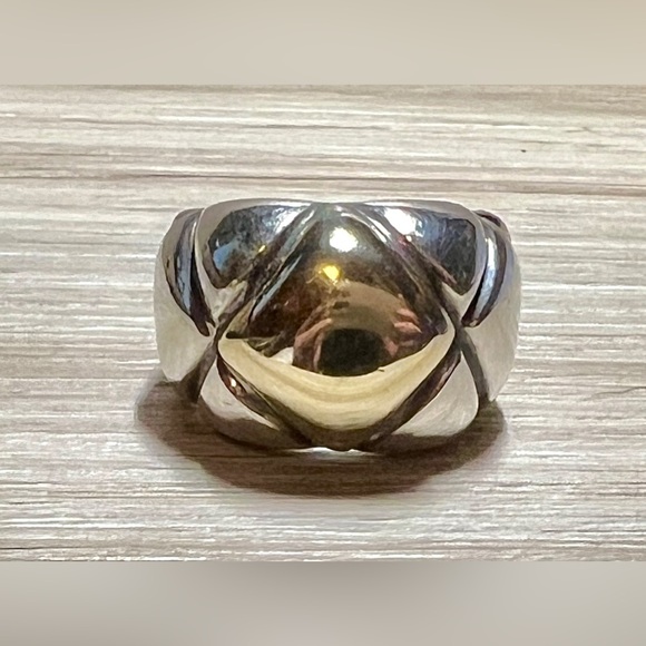 uthentic Designer ZINA Sterling Silver & 14K Gold Modernist Dome Ring, Size 5.75 - Picture 2 of 10